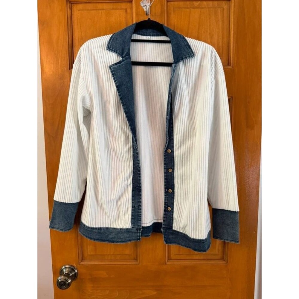 Blue & White Ribbed Lightweight Jacket - Picture 4 of 10